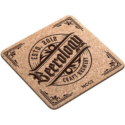 3/16" Natural Cork Coasters Square (3.5" x 3.5") round corners, Laser engraved