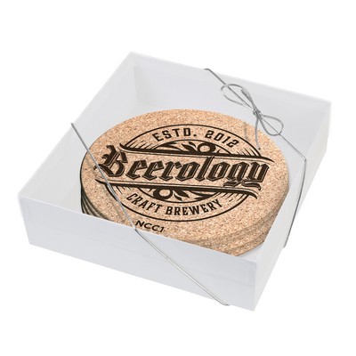 Set of 4 Natural Cork Coasters 3/16" (3.5" dia.) Laser engraved Gift Boxed