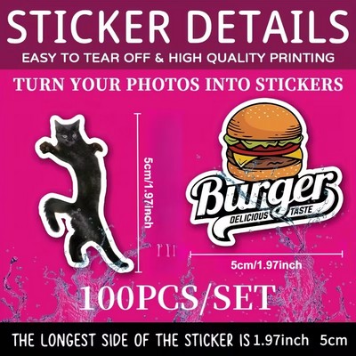 100 Sheets Customizable 2X2'' Die-Cut Stickers