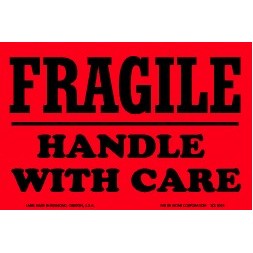 Fragile Handle With Care Matte Paper Labels - 3" x 4"