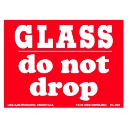 Glass Do Not Drop Paper Labels - 3" x 4"